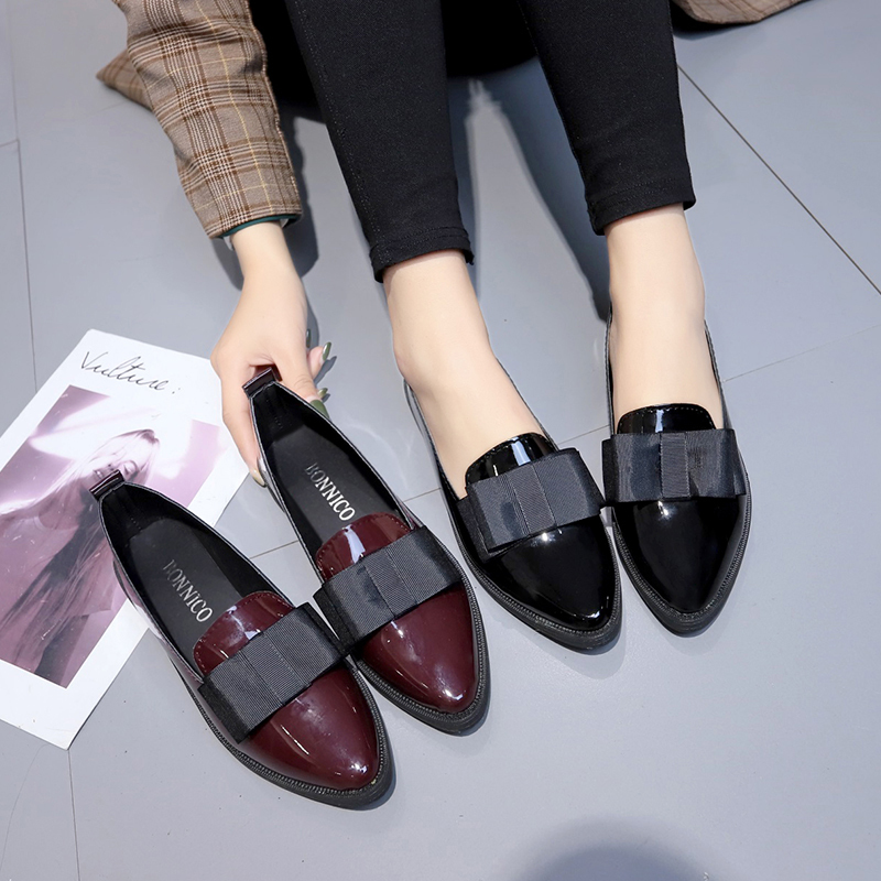 Summer Clothing Sale - Zapatos Planos de Piel Sintética Negra/Vino