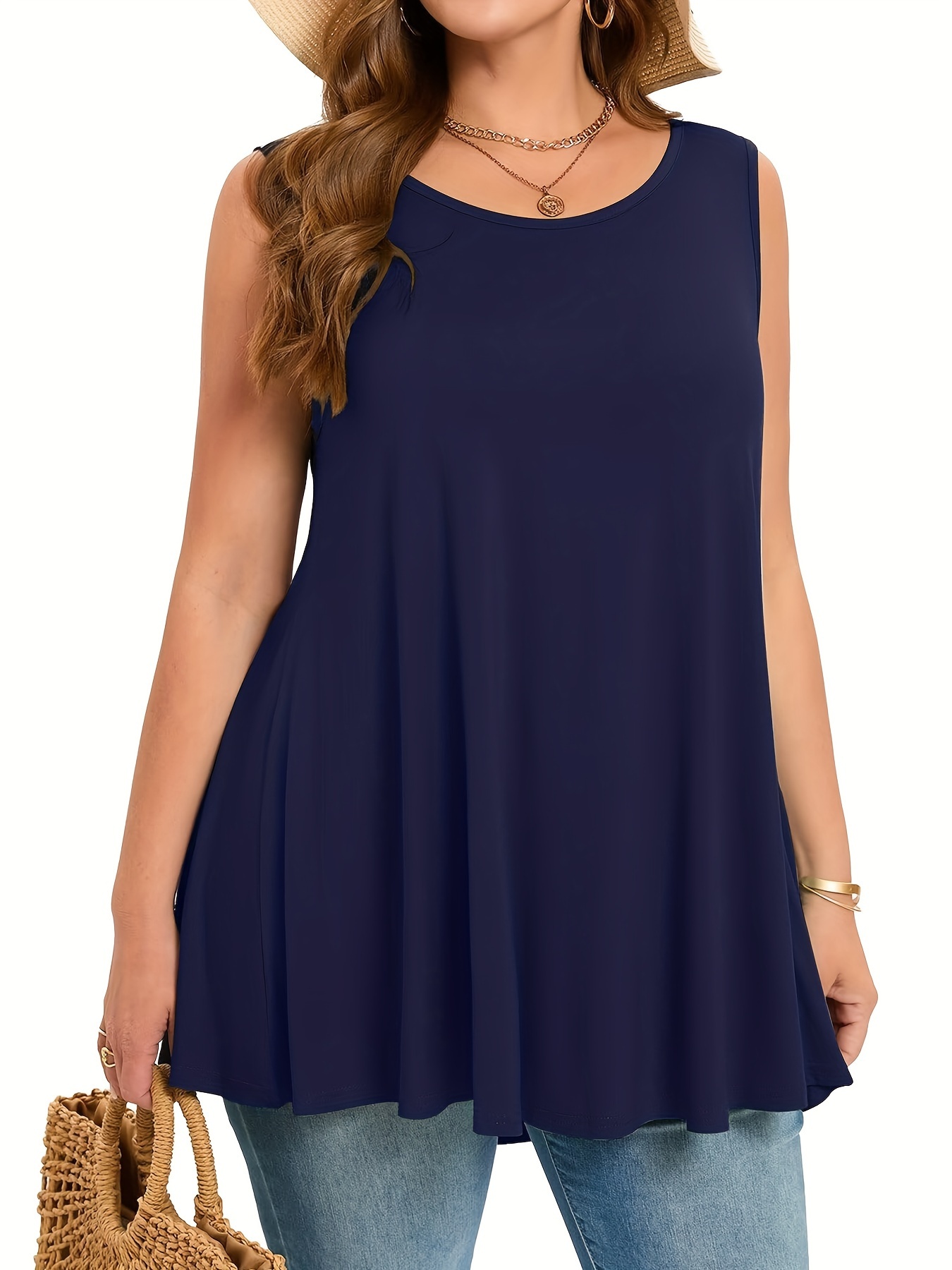 Summer Clothing For Plus Size Women - Camiseta sin mangas lisa y sencilla