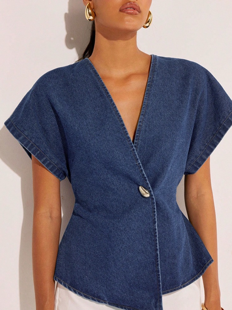 Summer Clothing Wraps - Blusa de mezclilla azul oscuro para