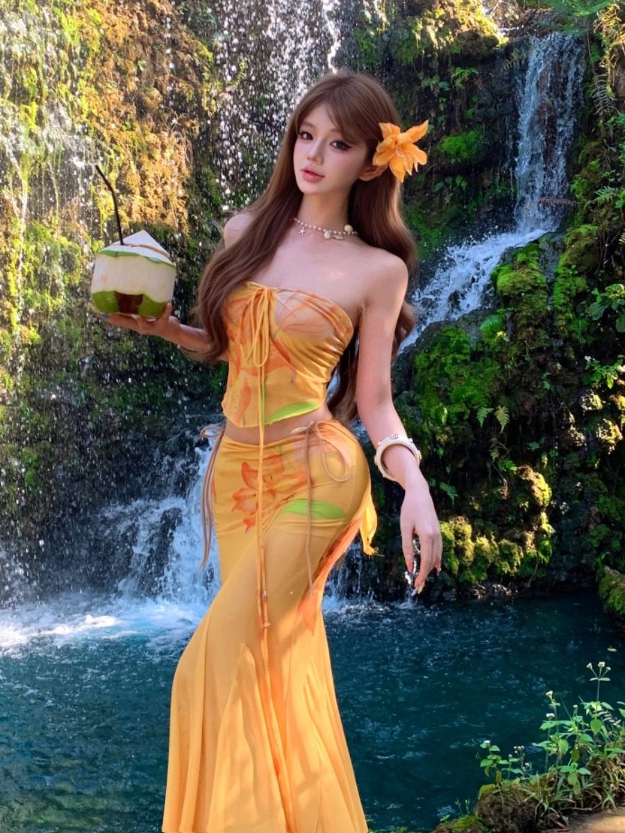 Soft Summer Yellow Clothing - Conjunto de Top Tubo y Falda
