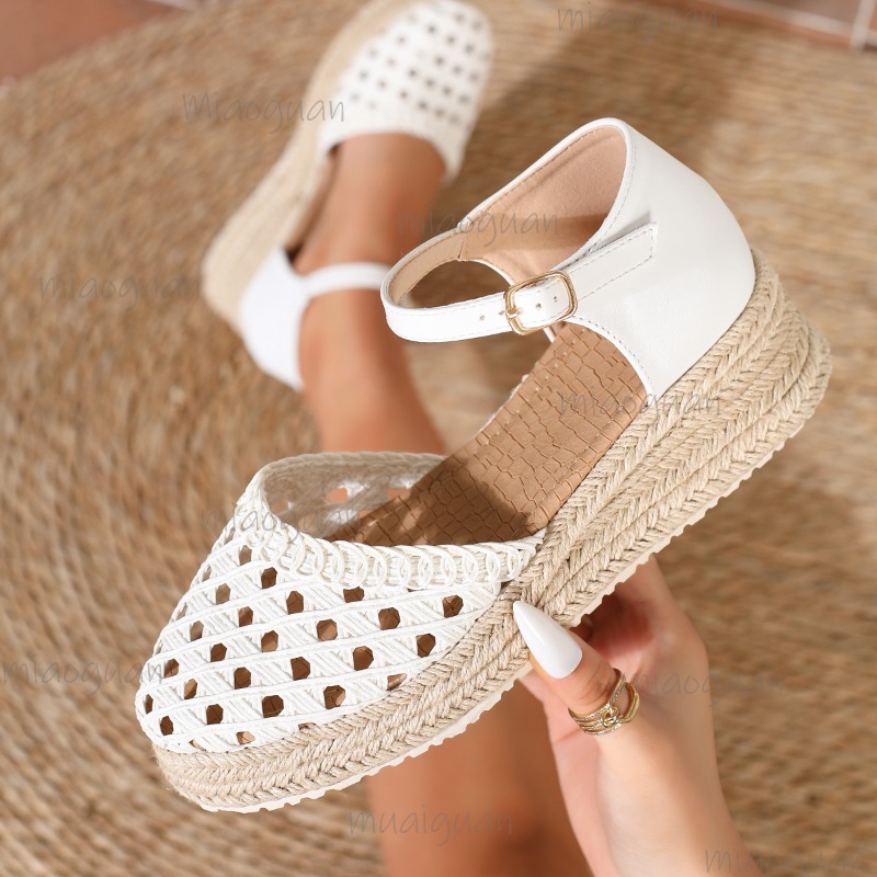 Espadrille Sandal Women - Sandalias de cuña de esparto tejidas