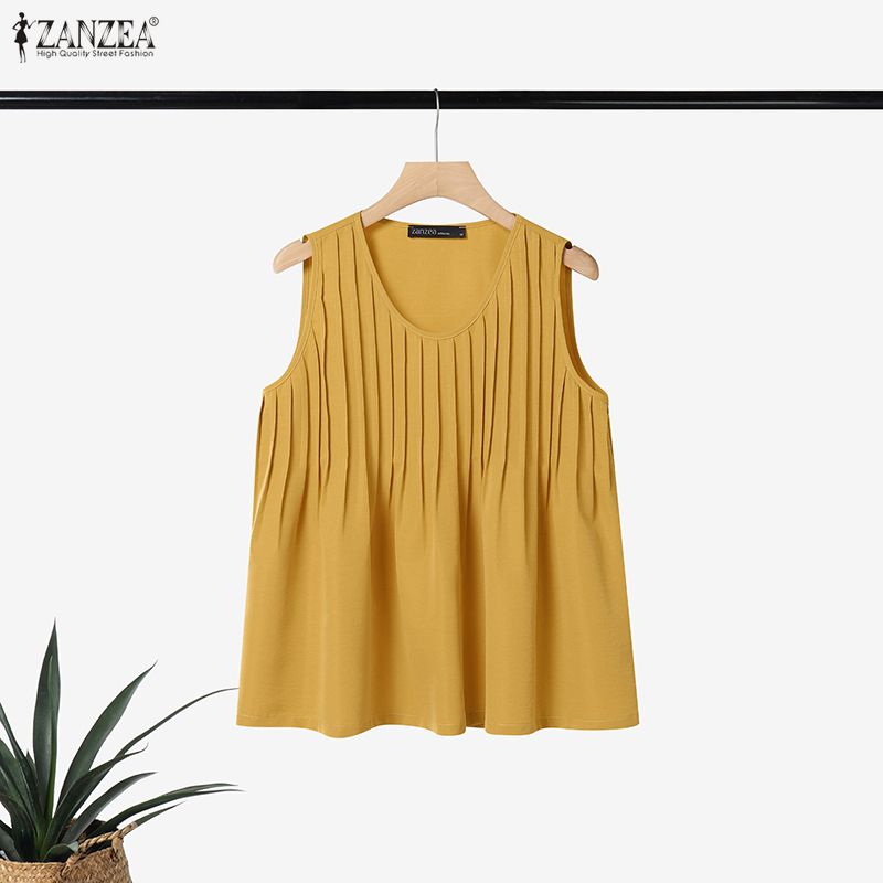 Summer Clothing For Plus Size Women - ZANZEA-Top sin mangas con volantes para