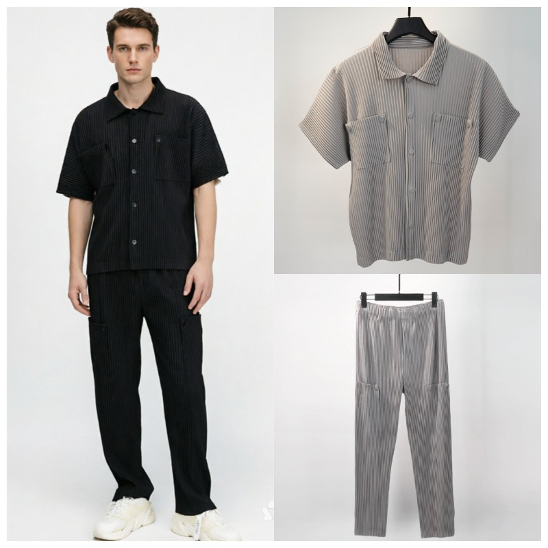 Summer Clothing Men Fashion - Conjunto de Camisa Plisada Miyake para