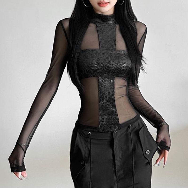Off Shoulder Blouse - Body de manga larga de malla
