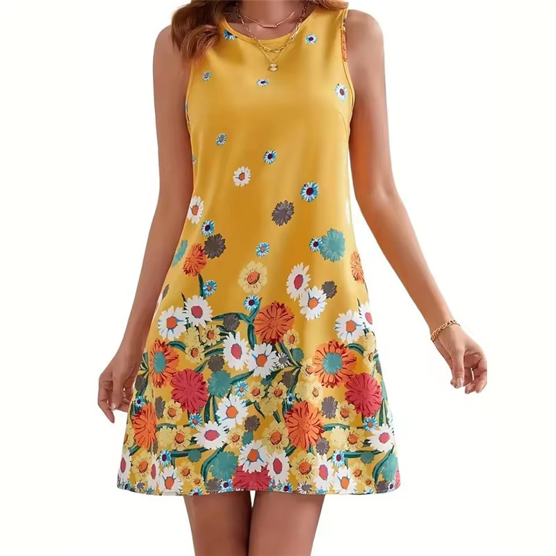 Soft Summer Yellow Clothing - Vestido Floral Amarillo para Mujer, Sin