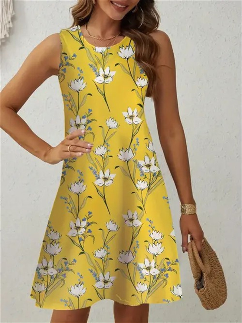 Soft Summer Yellow Clothing - Vestido Casual Amarillo con Estampado Floral