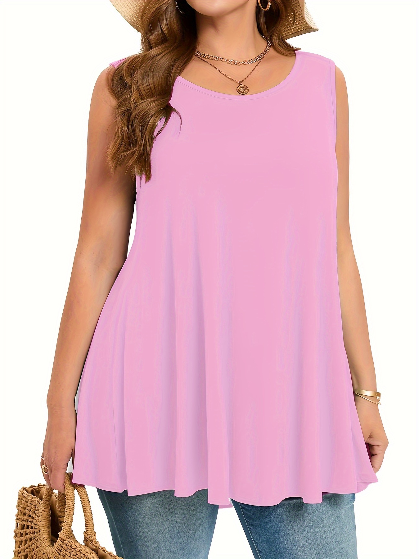 Camiseta sin mangas lisa y sen - Summer Clothing For Plus Size Women reseña y precio