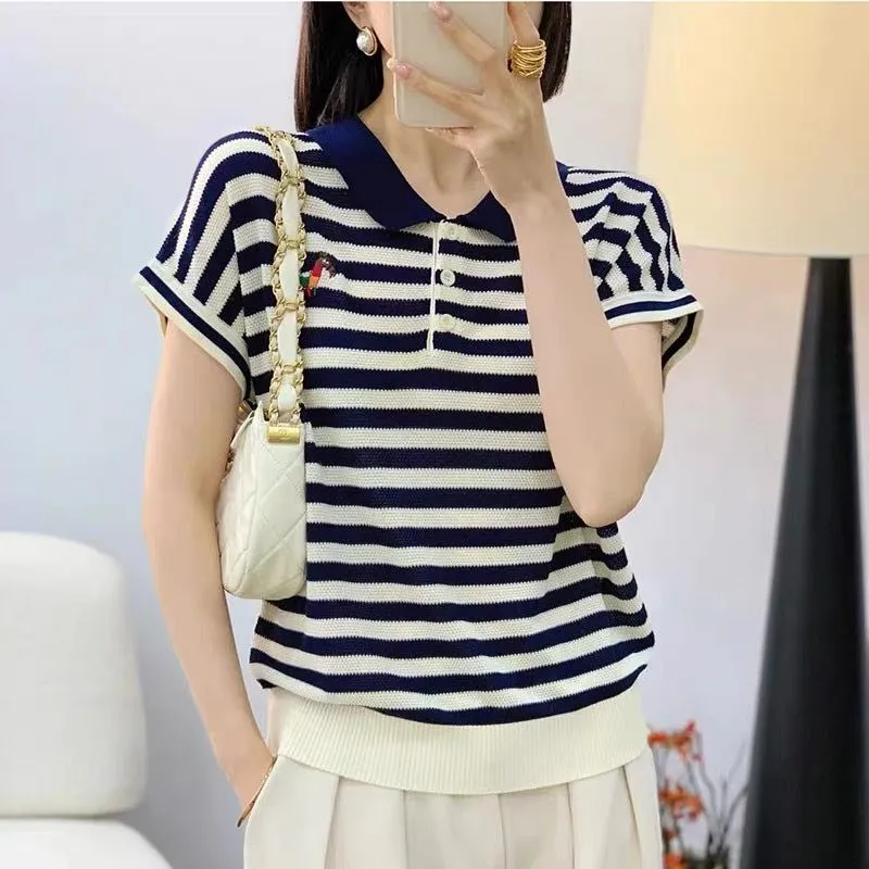 Camiseta de punto a rayas con  - Summer Clothing Drop reseña y precio