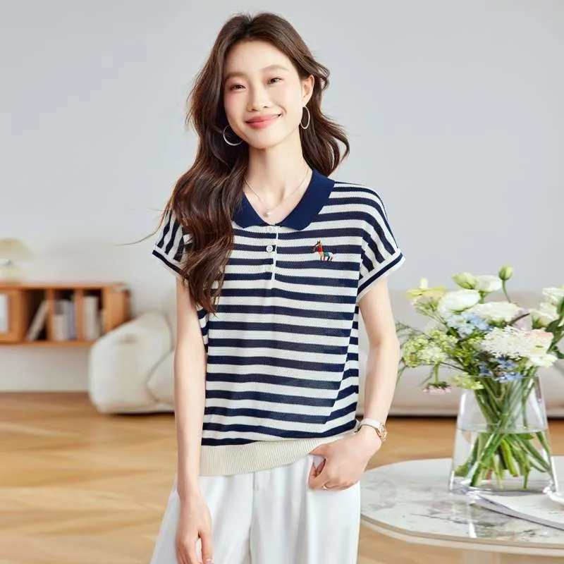 Camiseta de punto a rayas con  - Summer Clothing Drop reseña y precio